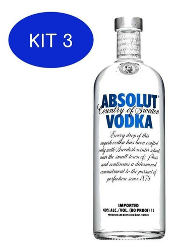 Kit 3 Vodka Absolut 1 Litro