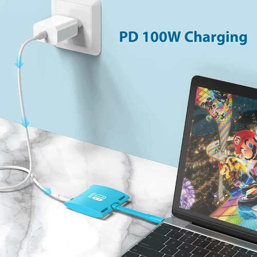 Imagen 3 de 6 de Adaptador Hub Video Para Nintendo Switch 4k 60hz Usb C Hdmi