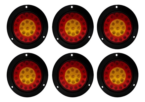 Kit 6 Plafones Redondo P/ Camión 24 Led S Bi Color R/ambar