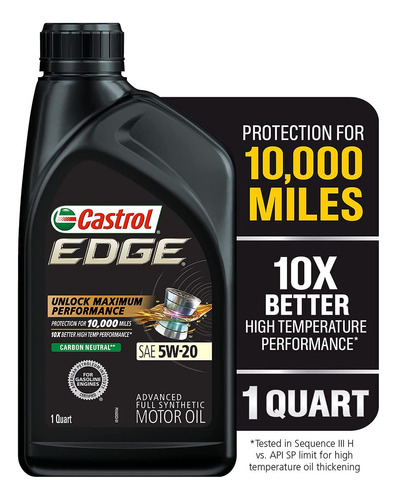 Aceite Castrol Edge 5w20 Full Sintético Importados. 946ml