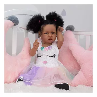 Reborn Baby Dolls Black 22.8inches Full Silicone Vinyl Body