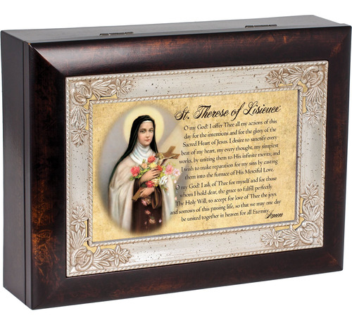 St. Teresa De Lisieux Madera Oscura Acabado Joyera Caja De M