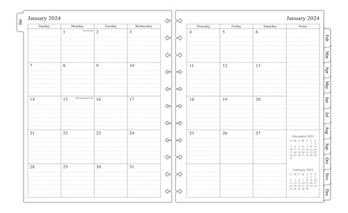 Recambio De Planificador Mensual 2023-2024 Para Cuadernos De