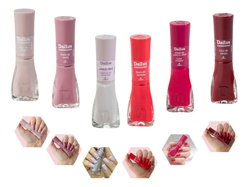 Kit Esmaltes Dailus 6 Cores Manicure Cremoso Manicure