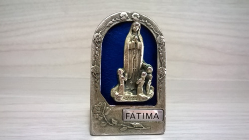 Antiga Escultura Em  Metal - Nossa Senhora De Fátima  