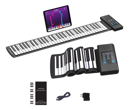 Piano Konix 61 Key Roll Up, Piano De Rollo De Mano Recargabl