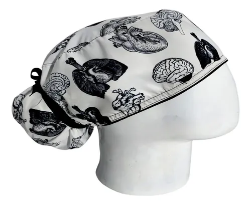 comprar Gorro Quirúrgico Mujer + Lanyard Organos Blanco Y Negro