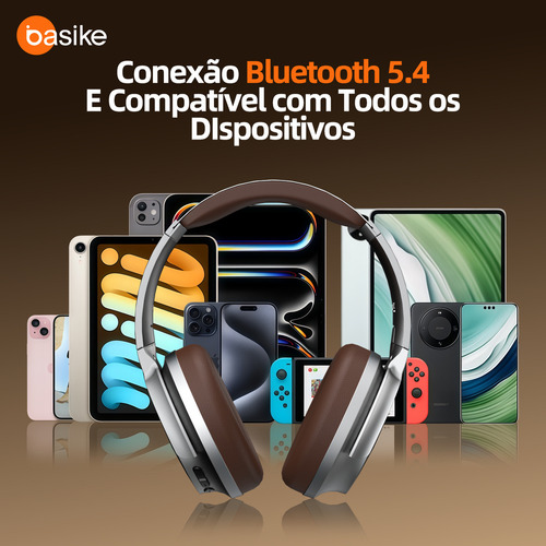 Basike fone de ouvido over-ear bluetooth sem fio com anc ativo 80h bateria áudio hd graves intensos espuma com memória perfeito para viagens e home office azul-marinho