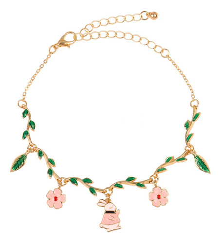 Pulsera Girly Heart Sakura Green Leaf Con Forma De Conejo