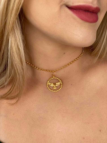 Cordão Feminino + Pingente Espirito Santo Banhado Ouro 18k 