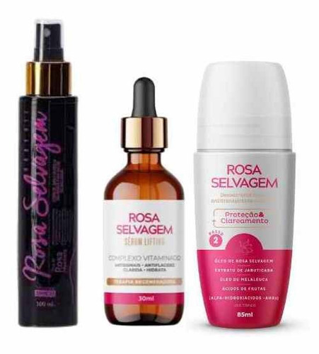  Kit 3 Rosa Selvagem: Sérum Facial, Óleo Corpo E Desodorante