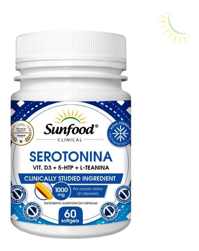Serotonina com vitamina D3 + 5-htp + L-teanina 1000mg Sunfood