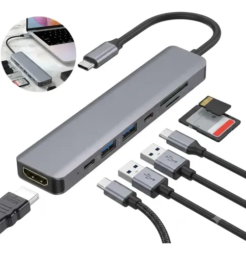 Adaptador Hub Usb-c 7 Em 1 Usb E Hdmi 4k Compatível Macbook