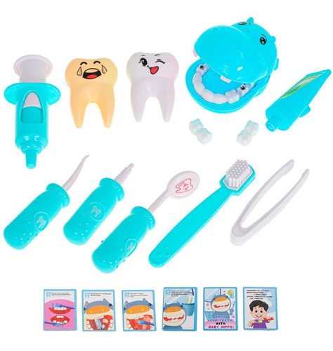 Kit Dentista Do Hipopótamo C/ 18 Peças Dental Clinic Hz Toys