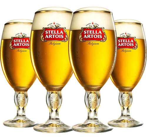 Set de maletas Stella Artois con 4 tazas, 250 ml, color transparente