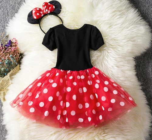 Imagem 6 de 9 de Vestido Infantil Minnie Luxo Com Arco Saia Voal E Laço Cetim