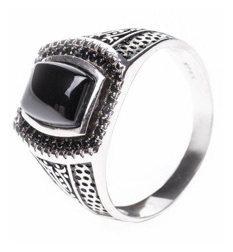 Anillo Para Hombre De Plata Y Onix Con Zirconiasn 