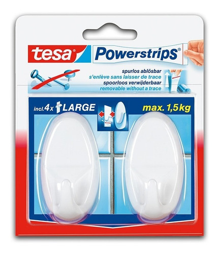 Ganchos Adhesivos De Pared Powerstrips Grande X 2 Unid Tesa Color Blanco