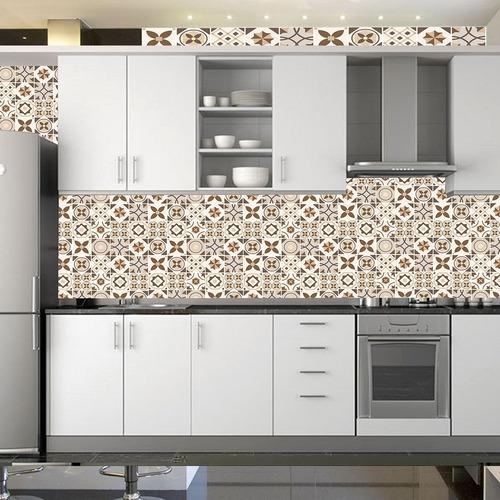 Imagem 2 de 4 de Papel De Parede Lavável Adesivo Azulejo Português Marrom
