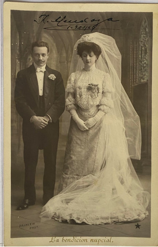 Antigua Postal Romántica, Año 1909, Boda, Foto, Pareja, Pr11