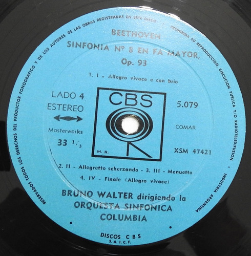 Beethoven Sinfonía N° 9 Y 8 Bruno Walter Vinilo (vg+) (Usado)