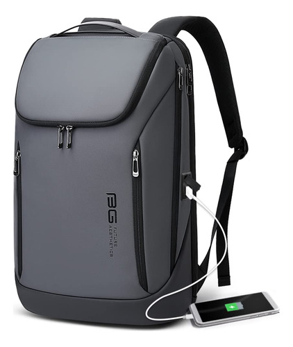 Mochila Impermeable Con Usb Gris (dos Bolsillos)