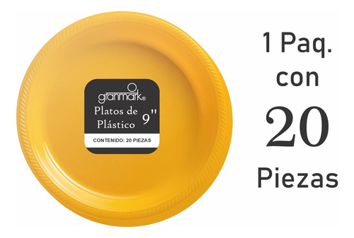 Plato Grande De Plástico Desechable Granmark - 20 Piezas Color Amarillo