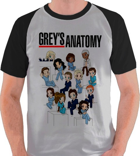 Camiseta Grey's Anatomy Série Chibi Camisa Blusa Raglan