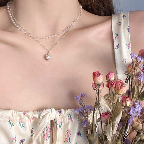 Collar Doble De Perlas Súper Hermoso Con Colgante De Perlas