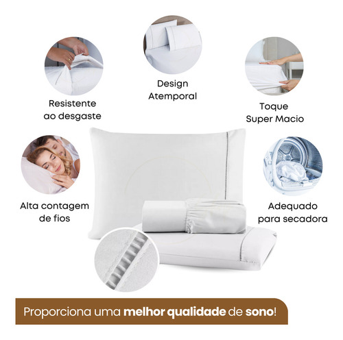 Jogo De Lençol Casal 3 Peças 400 Fios Percal Ponto Palito Macio C/ Elástico Hotel Premium Cor Branco
