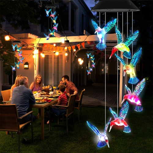 Imagen 8 de 10 de Campana De Viento De Luz Led Solar Multicolor Jardin Terraza