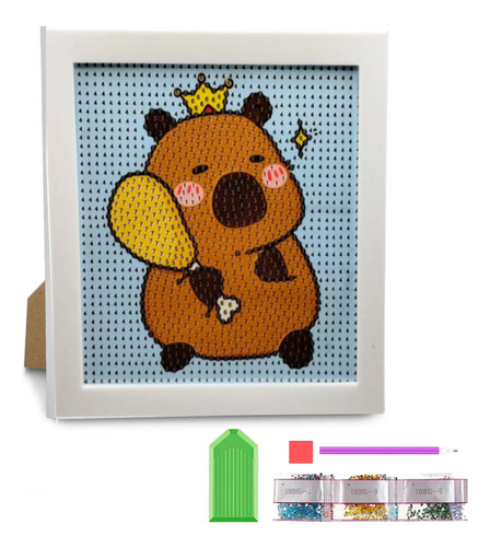 Kit Pintura De Diamantes C/portaretrato Personajes Tendencia Capibara Corona