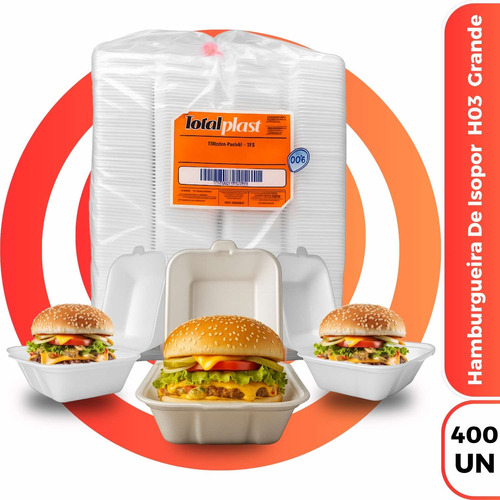 Hamburgueira De Isopor H03 Embalagem Grande Com 400 Unidades