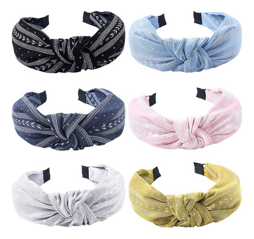 6 Diademas Anchas De Algodn-lino Con Nudo, Estilo Boho