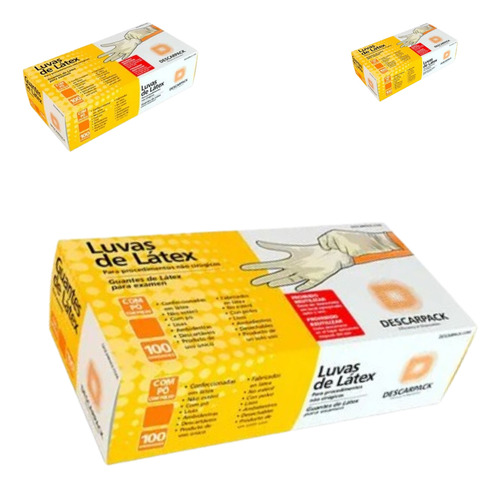 5 Caixas Luva Descarpack Látex Branco Lisa C/ Pó 100 Un Cada