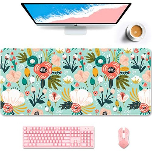 Mouse Pad Estilo Pequeñas Flores De Colores Xxl 35x15 Inche