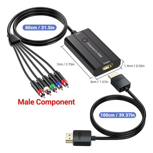 Convertidor De Componente Macho A Hdmi Para Dvd/stb/vhs Con