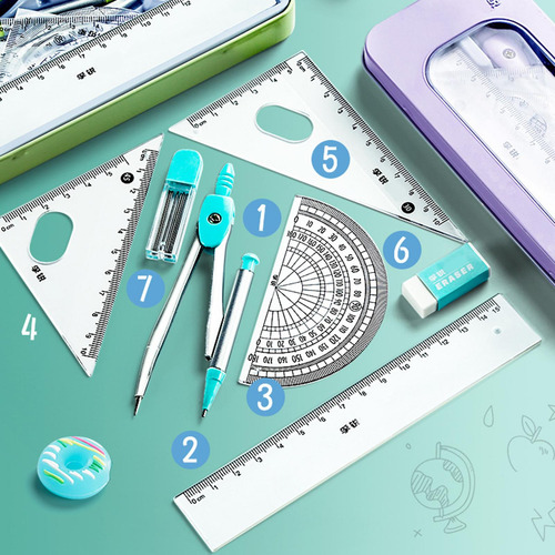 2 Kits De Geometría Matemática, Herramientas De Dibujo De