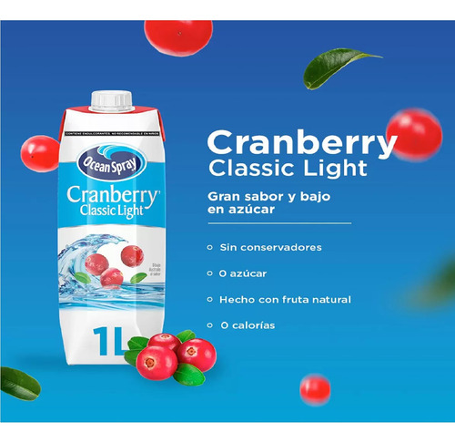 Bebida De Arándano Baja En Calorías 6pzs/1l, Ocean Spray Msi