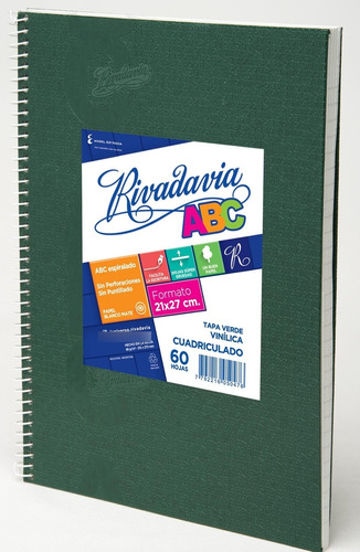 Cuaderno Abc Cuadriculado 60 Hojas Espiral Verde Rivadavia