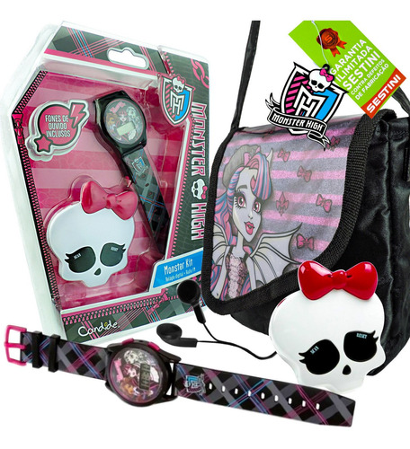 Relógio De Pulso Digital Rádio Fm Mais Bolsa Monster High 