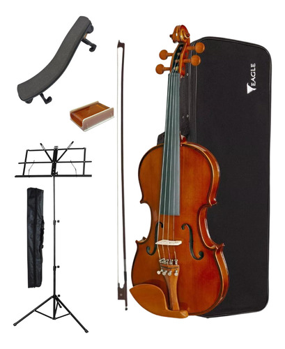 Kit Violino Eagle 4/4 Com Espaleira Estante Ajustado Luthier