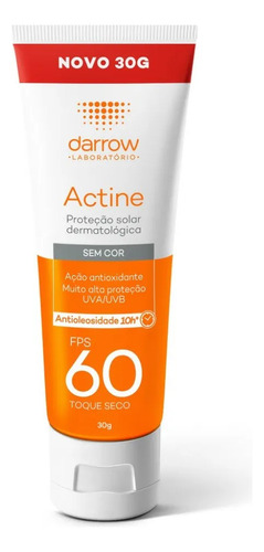 Darrow Actine Protetor Solar Antioleosidade Fps60 30g Vl2027