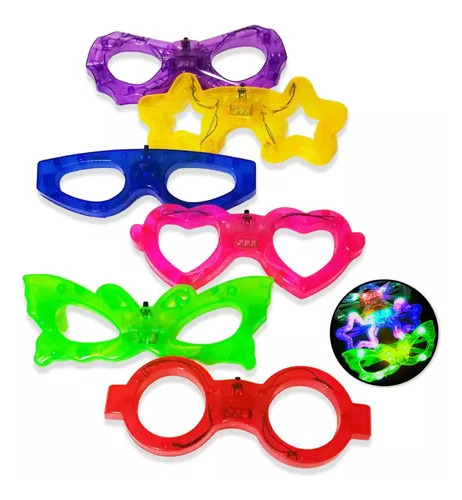 36 Lentes Neon Led Figuras Colores Fiesta Batucada Carnaval
