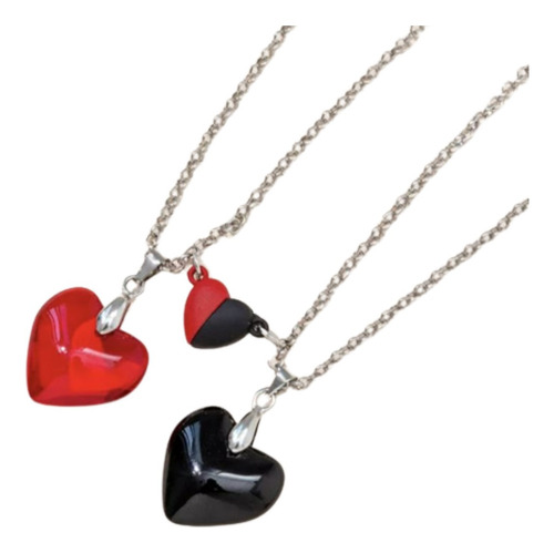 Collares Parejas Colgante Corazon Cristal Magnetico Iman Color Rojo/negro