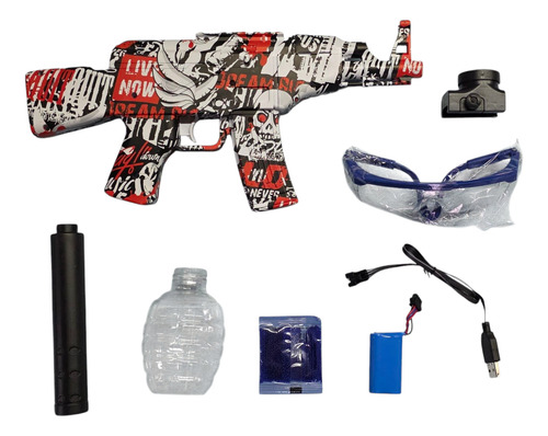 Pistola Ametralladora Juguete Balas Hidrogel Usb Mini Ak47 Rojo