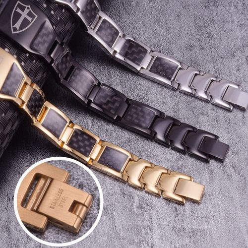 Imagen 2 de 4 de Pulsera Magnetica Acero Titanio Terapia Imanes Cruz Hombre
