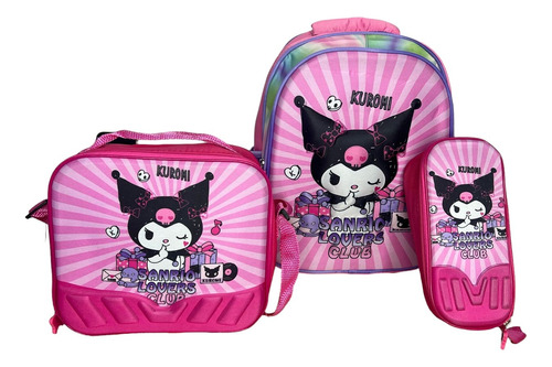 Combo Regreso A Clases Maleta-cartuchera-peluche Kuromi 