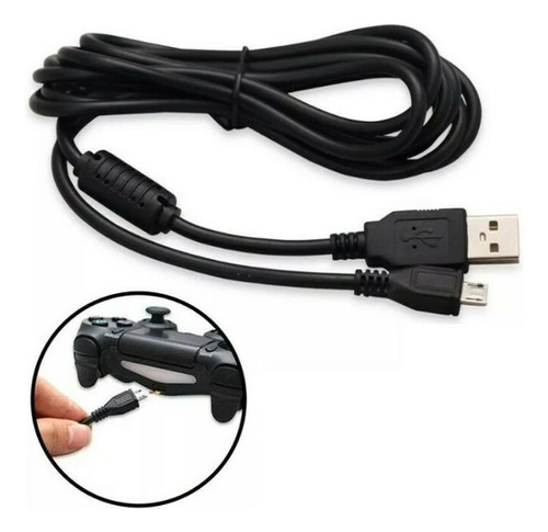 Cable Carga Joystick Ps4 Micro Usb Con Filtro Usb Control Color Negro