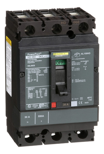 Hdl36030 Circuit Breaker, Powerpact H, 30a, 3 Pole, 600vac,